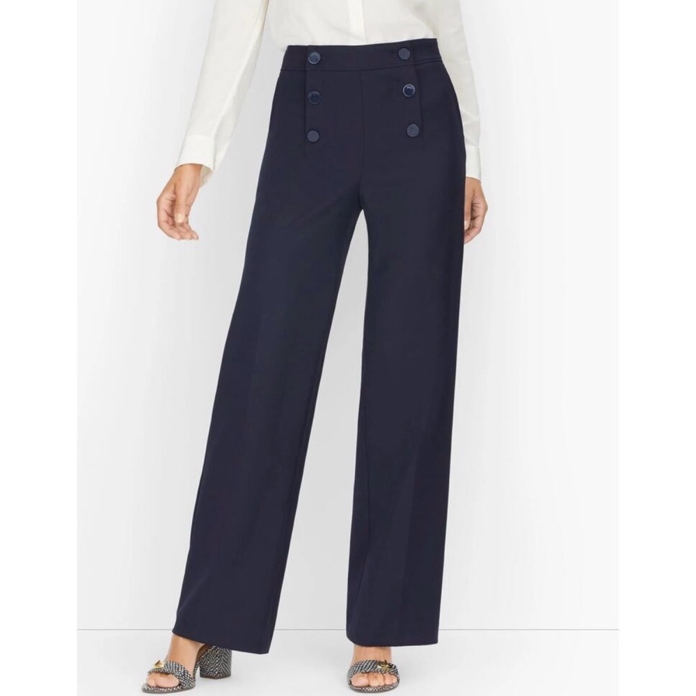 Talbots Dark Blue Wide-Leg Pants with Button Detail